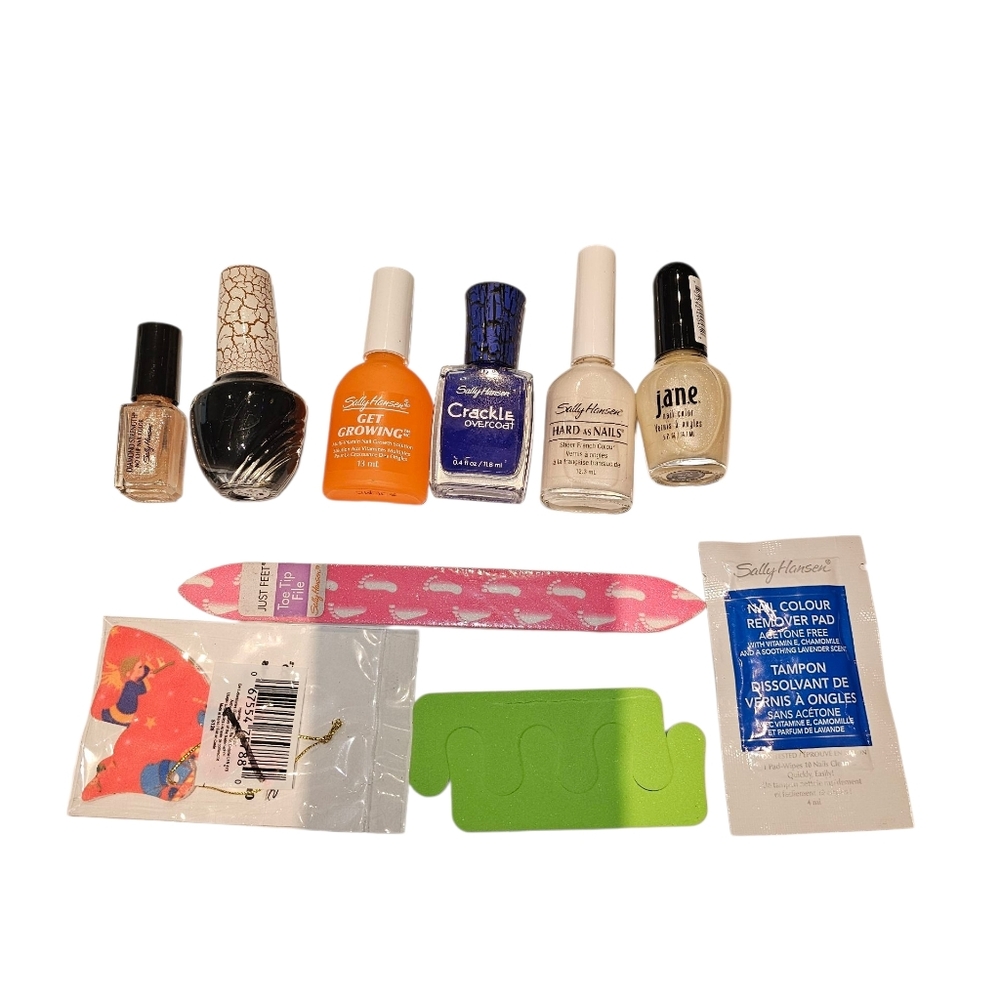 Assorted Nail Polish Lot 6 Pcs With Files, Toe Seperator Remover Pad